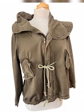 YAG Couture Military Jacket Brown Zip Back Painted Black Sparkly Crest+Skull LG